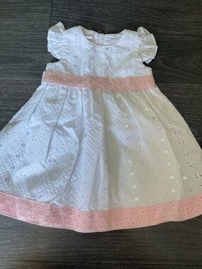 Bonnie Baby White Eyelet Dress with Pink Trim